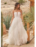 Ivory Lace Tulle Ruffled Wedding Dress With Detachable Straps